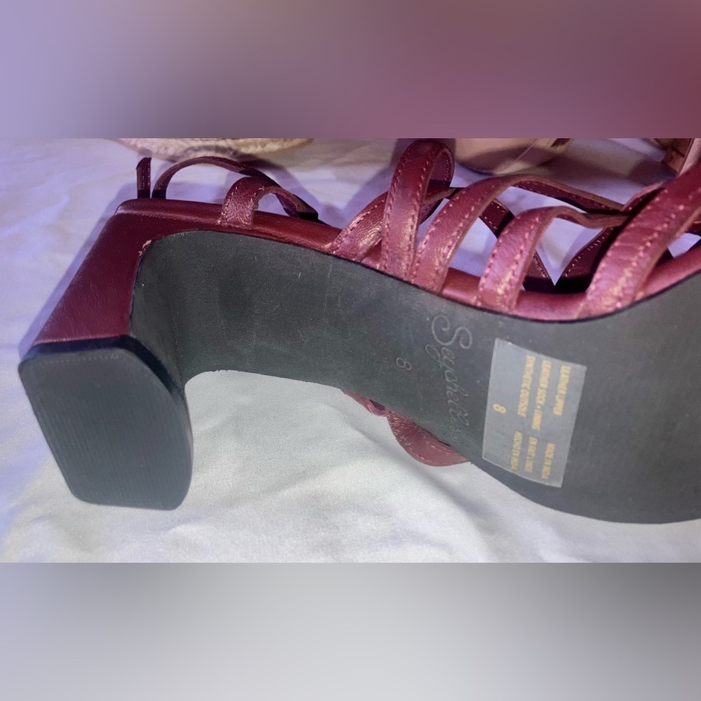 Seychelles CHARTER  Leather STRAPPY BLOCK HEEL SANDAL in Wine 8 NWOT - Picture 4 of 9